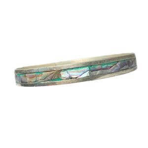 Vintage Mexican Silver and Abalone Shell Bangle Bracelet